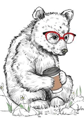 Bear with Coffee and Glasses