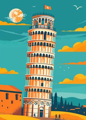 Leaning Tower of Pisa Illustration