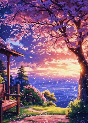 Cherry Blossom Sunset Sakura Landscape