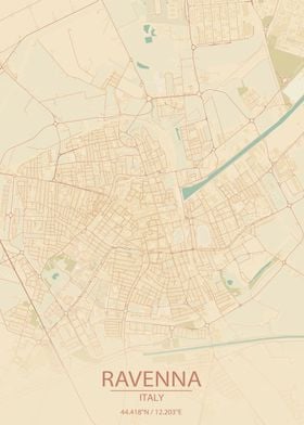 Ravenna Italy Vintage Style City Map