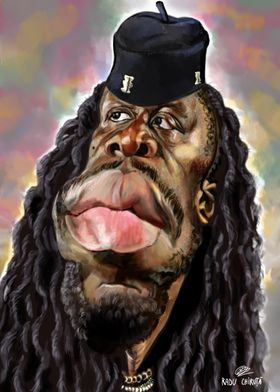 Caricature of a French singer with Dreadlocks