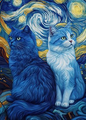 Cats in Starry Night