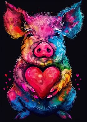 Rainbow Pig with Heart