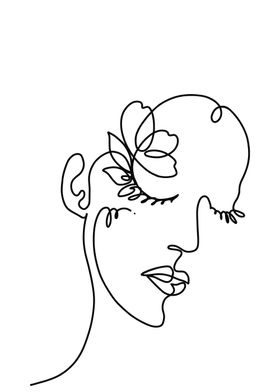 One Line Woman with Flower