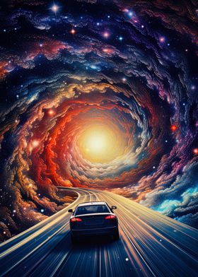 Car Driving Through Galaxy