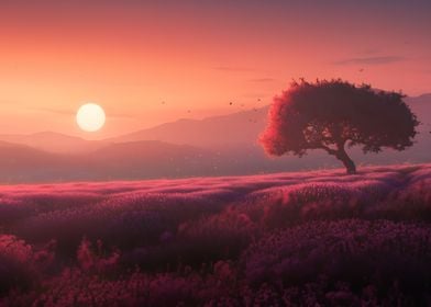 Sunset Over Lavender Field