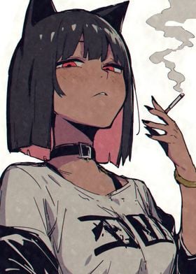 Anime Cat Girl Smoking