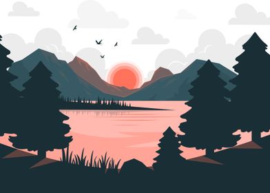 Sunset Mountain Lake