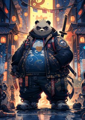 Panda Samurai in Neon City