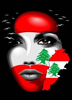 Lebanon Flag and Map on girl's face