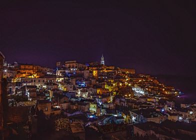 Nighttime Cityscape of Matera