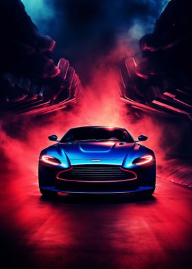 Blue Aston Martin supercar