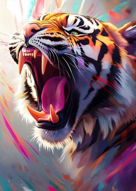 Roaring Tiger with Colorful Strokes