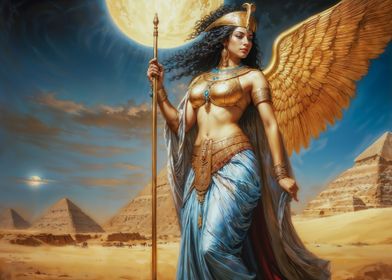 Egyptian Goddess Isis with Golden Wings