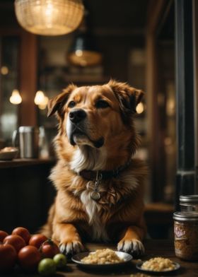 Golden Retriever Dog in Kitchen