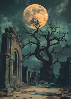 Moonlit Cemetery