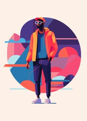 Geometric Man in Red Jacket