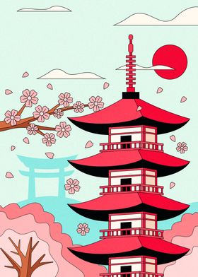 Japanese Pagoda Illustration