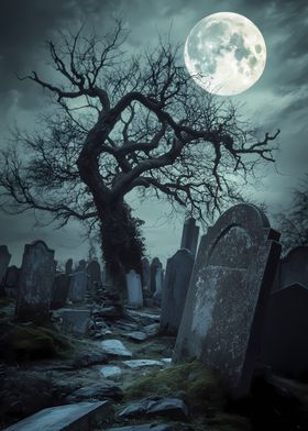 Graveyard Under Full Moon