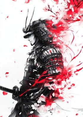 Samurai with Cherry Blossoms