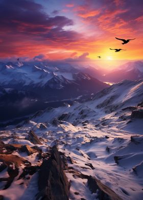 Snowy Mountain Sunset