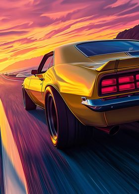 Classic Muscle Car Sunset Drive