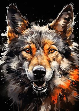 Wolf Portrait with Splashes