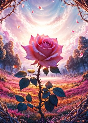 Pink Rose in a Dreamy Landscape