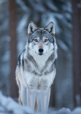 Wolf in Winter Forest