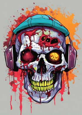 Zombie Skull with Headphones