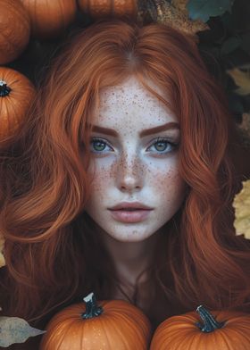 Redhead with Pumpkins