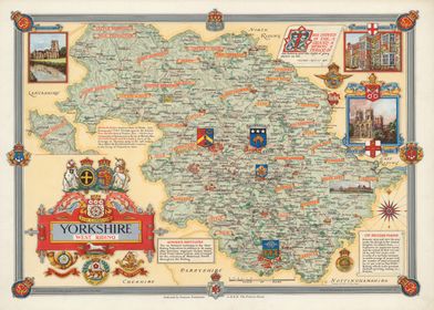 Yorkshire West Riding Vintage Map 1947