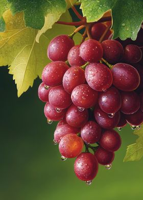 Red Grapes with Dew Drops