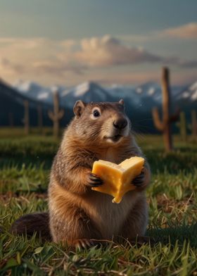 Groundhog Eating Cheese