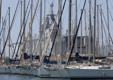 Sailboats Docked at Military Harbor