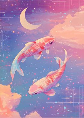 Koi Fish in Dreamy Sky