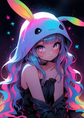 Anime Girl with Bunny Hood