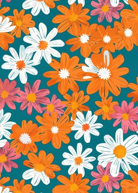 Floral Pattern with Orange and White Flowers