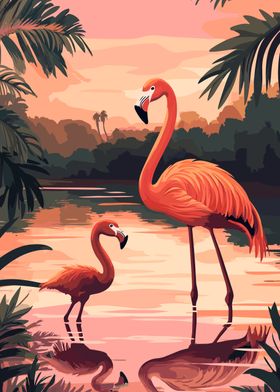 Pink Flamingos Sunset