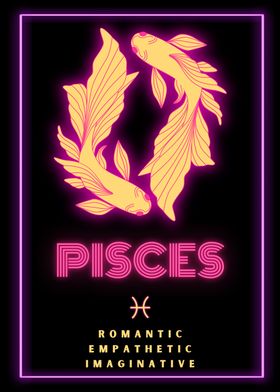 Pisces Zodiac Sign Neon Horoscope Art