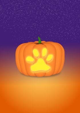 Halloween pumpkin lantern with cat paw