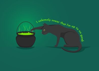 Cute Halloween Black Cat and Cauldron