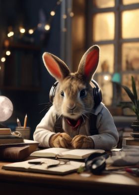 Rabbit Student Studying