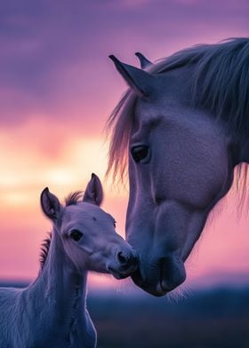 Horse and Foal at Sunset