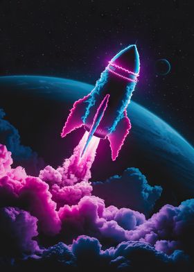 Neon Space Rocket