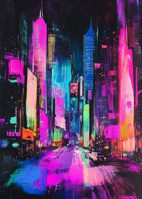 Neon Cityscape Crayon Scratch Art