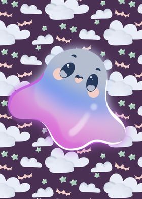 Cute Ghost Spirit with Stars and Clouds