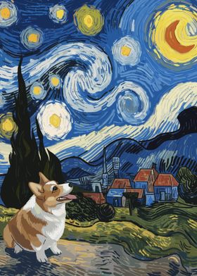 Corgi Under Starry Night