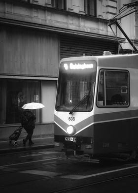 Tram in Graz black and white