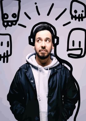 Man with Headphones and Doodle Art